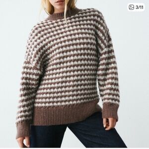 Zara Brown and White Striped Women Sweater